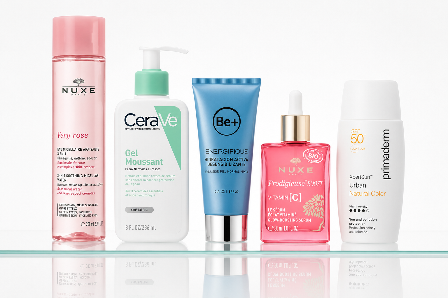 Productos dermocosméticos de Nuxe, CeraVe, Be+ y Primaderm